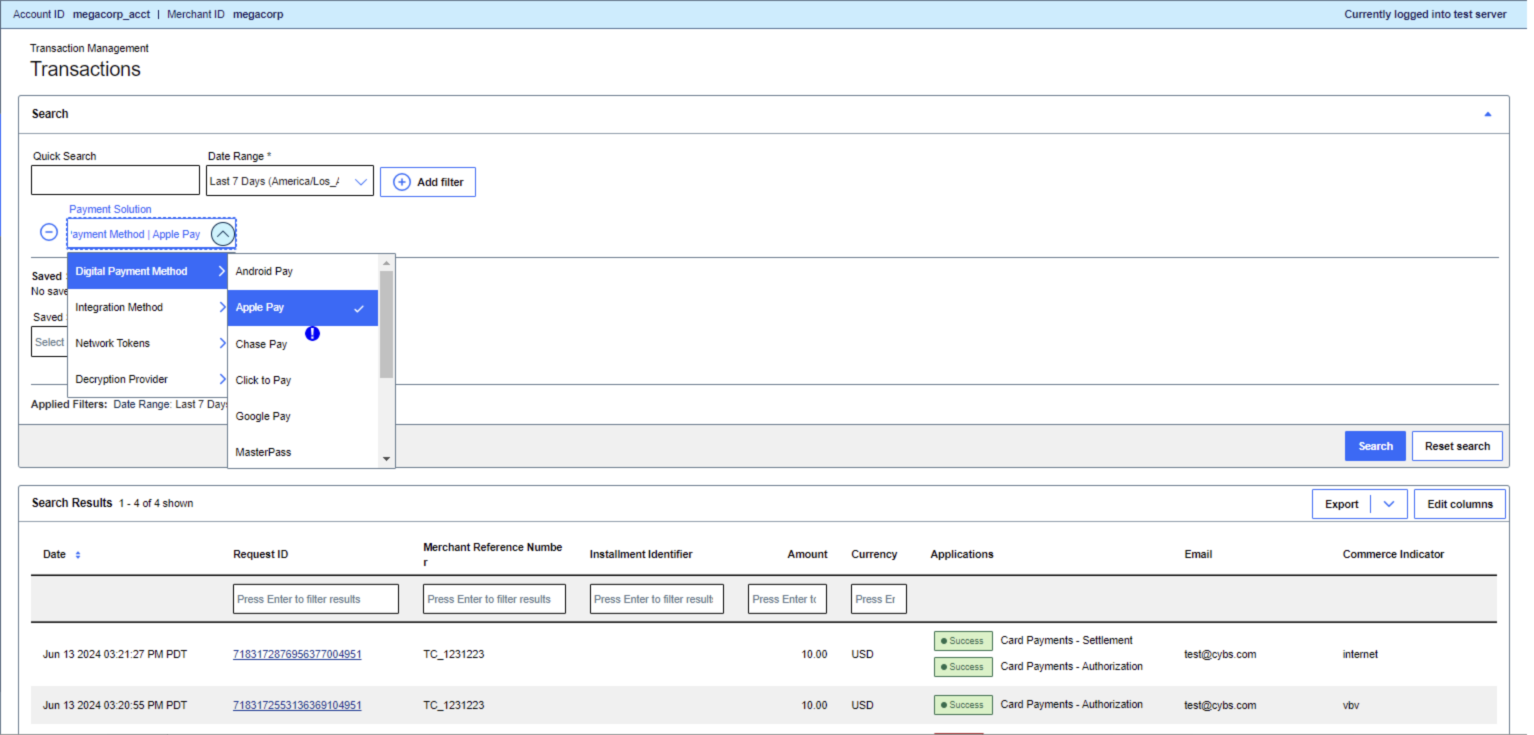 Searching transactions using a saved search (Oxy)