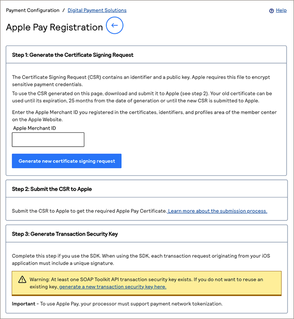Image of the UI after successful enrollment in Apple Pay.